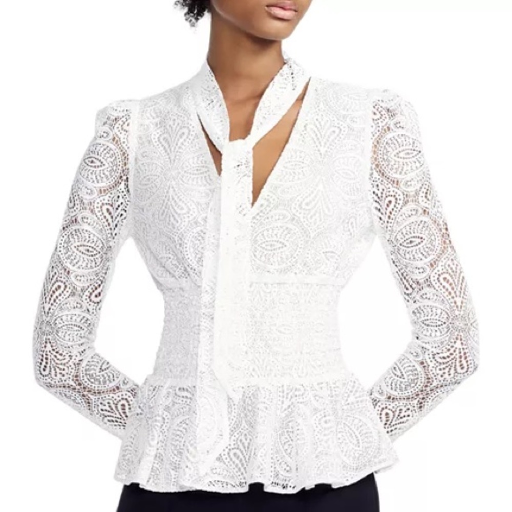 NWOT MAJE white lace Lituane Ecru long sleeve tie-neck top sz 2 new without tags